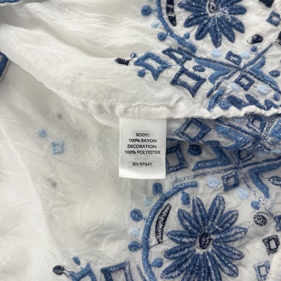 J.Jill Womens White & Blue Embroidered Tunic Top XS Boho‎ Blouse - Picture 3 of 5